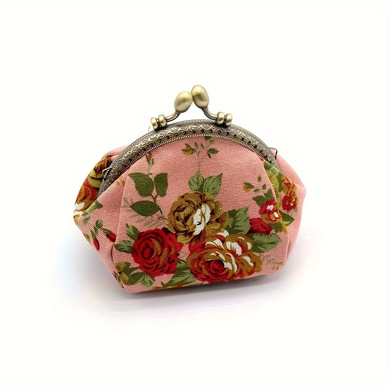 CCIDEA Vintage Floral Coin Purse, Mini Kiss-Lock Clutch Wallet with Polyester Lining, Hand Washable, Buckle Closure, Lightweight Carry on Pouch for Women