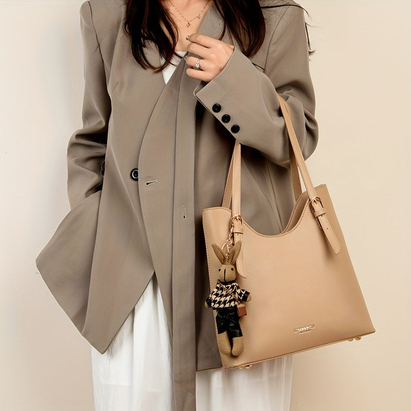 Large Capacity Women's Tote Bag - Lightweight Shoulder Handbag with Zipper Closure, Black, Perfect for Autumn and Winter Casual Outfits