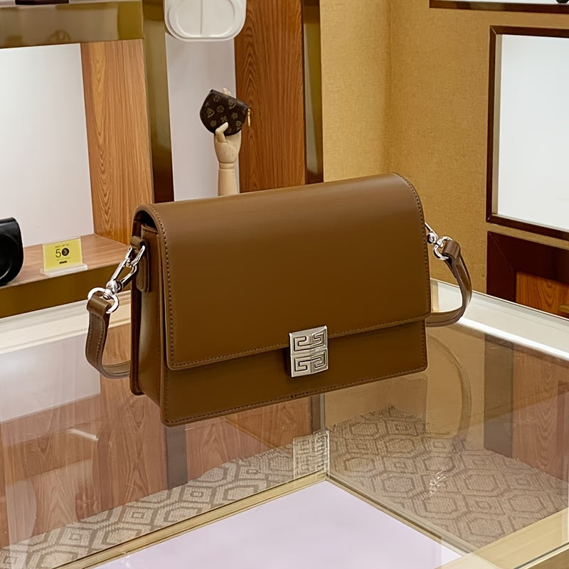 2025 New Women's Retro Box Shoulder Bag - Detachable Strap, Magnetic Closure,, Geometric Pattern, Light Brown\u002FWhite\u002FBlack, Versatile Crossbody Purse for Everyday & Special Occasions