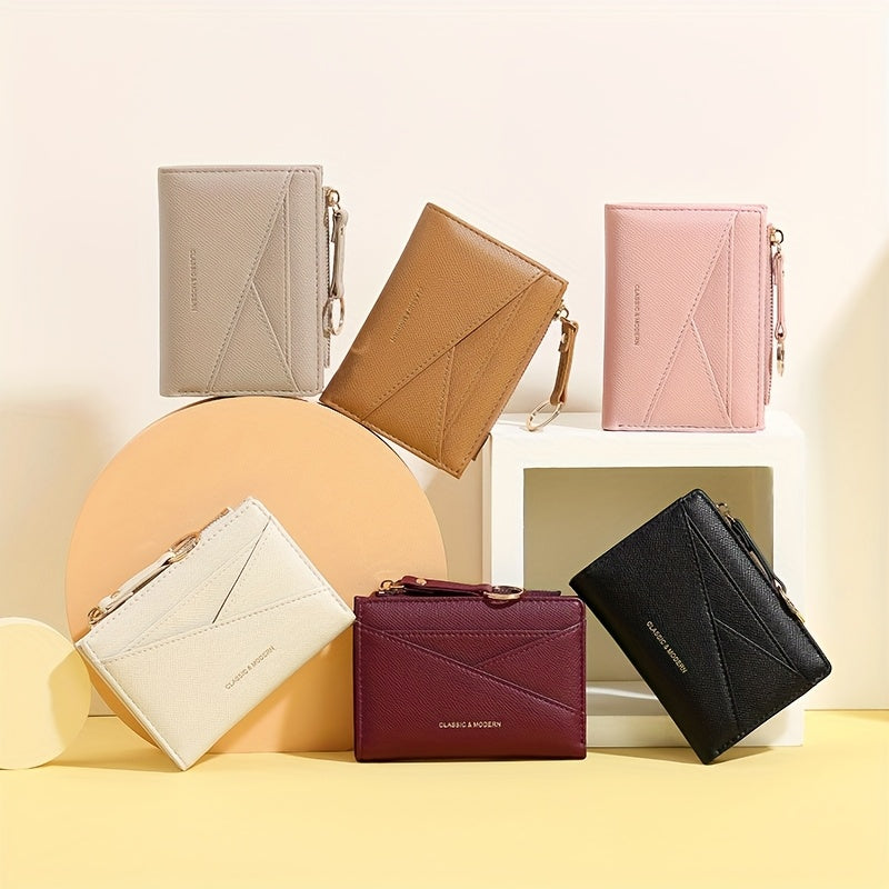 New style Women's simple and fashionable wallet short irregular design ultra-thin portable two-fold zipper coin purse