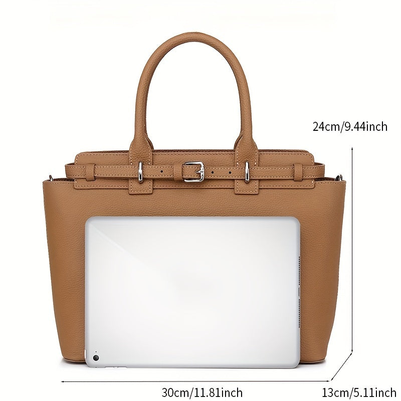ANGENGRUI Genuine Leather Tote Bag for Women - European Style Fashion Handbag with Removable Strap