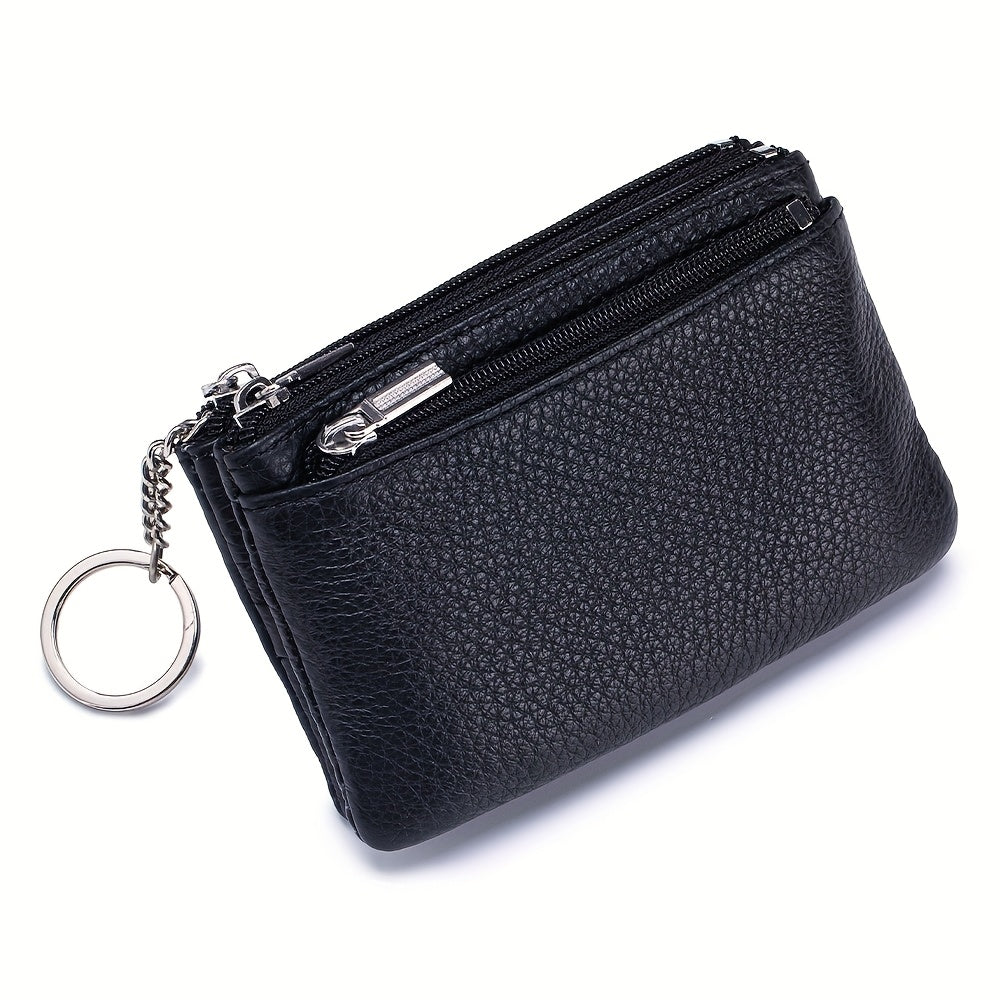 OBCREATOR Genuine Leather Coin Purse for Women & Men - 3-Zipper Secure Closure, Compact Multi-Compartment Wallet with Keychain, RFID Blocking (Black\u002FRed\u002FGrey\u002FOrange\u002FGreen\u002FPink)
