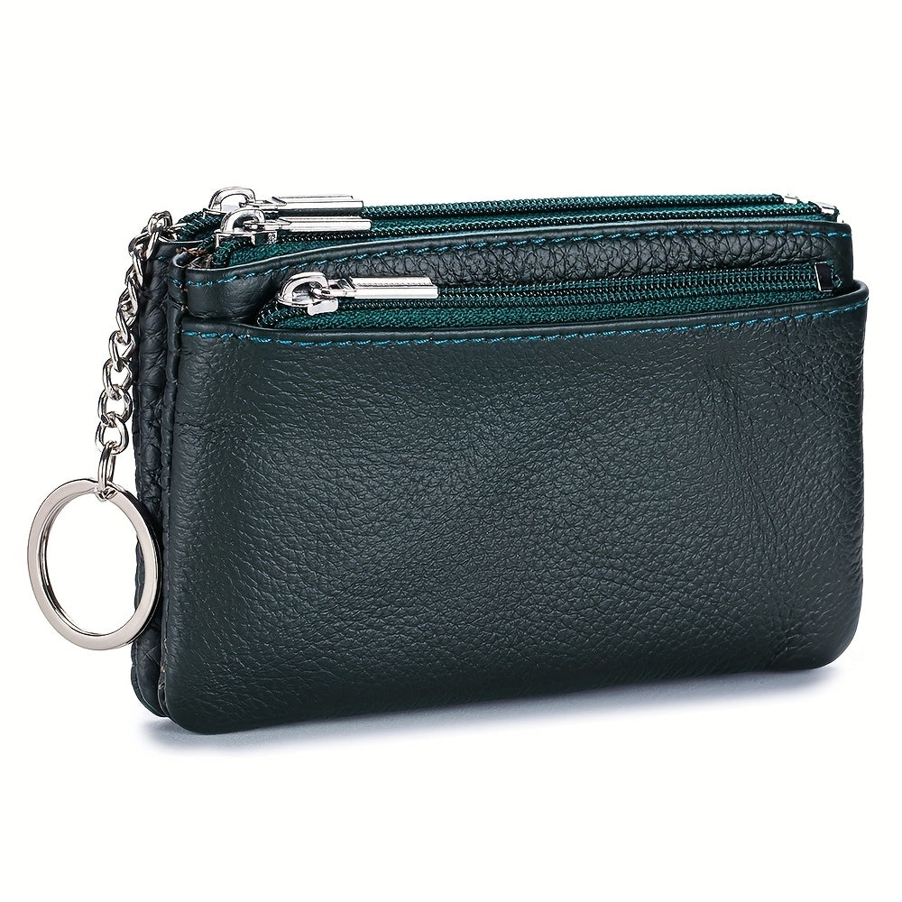OBCREATOR Genuine Leather Coin Purse for Women & Men - 3-Zipper Secure Closure, Compact Multi-Compartment Wallet with Keychain, RFID Blocking (Black\u002FRed\u002FGrey\u002FOrange\u002FGreen\u002FPink)