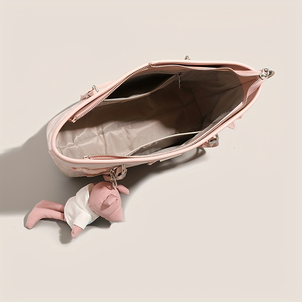 Women'S Large Capacity Tote Bag - Elegant Pink Synthetic Handbag with Zipper Closure, Spacious Work Bag for Women, Everyday & Formal Events - Durable & Easy-Clean Designer-like Purse