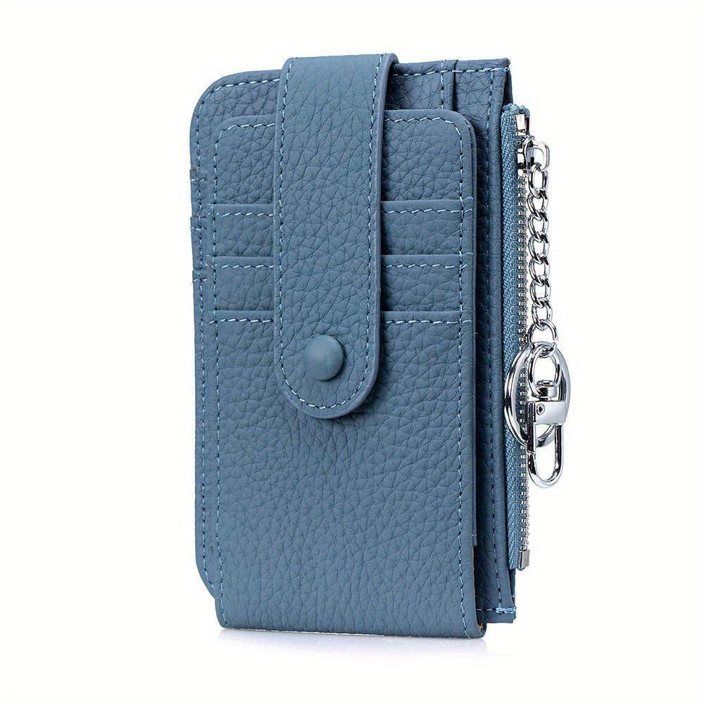 Women'S Genuine Leather Coin Purse with Multiple Card Slots - Slim Mint Green Mini Wallet, Snap Closure & Keychain, Compact Portable Design for Everyday Use, Coin Purse Storage, Stylish Accessory, Textured Finish