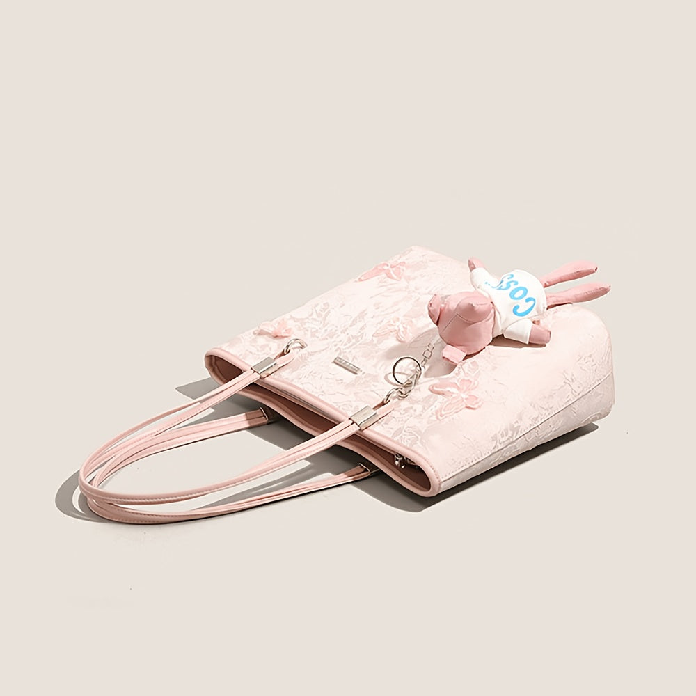 Women'S Large Capacity Tote Bag - Elegant Pink Synthetic Handbag with Zipper Closure, Spacious Work Bag for Women, Everyday & Formal Events - Durable & Easy-Clean Designer-like Purse