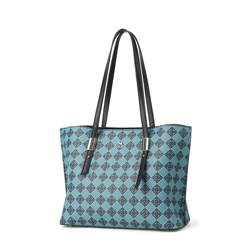 Elegant Blue & White Checkered Tote Bag for Women - Versatile Shoulder Handbag with Adjustable Strap, Magnetic Closure