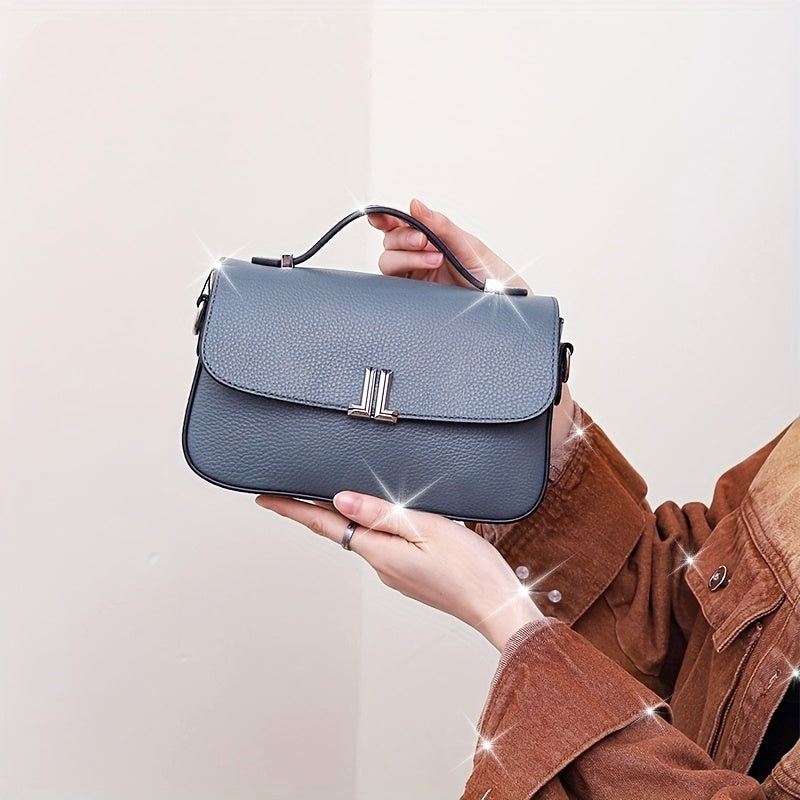 Stylish Genuine Genuine Leather Crossbody Bag with Detachable Shoulder Strap & Magnetic Closure - Compact Handbag for Women, Top-Grain Genuine Leather, Multiple Colors (Beige\u002FGray\u002F\u002FBlue\u002FBlack) - Perfect for Shopping & Daily Use