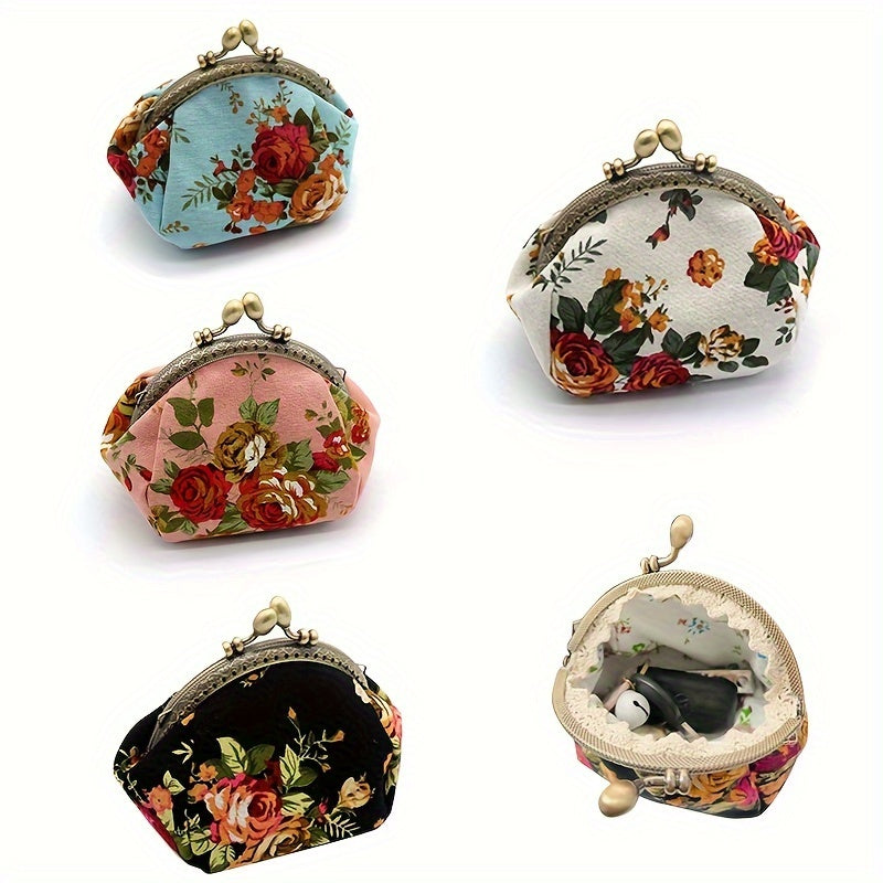 CCIDEA Vintage Floral Coin Purse, Mini Kiss-Lock Clutch Wallet with Polyester Lining, Hand Washable, Buckle Closure, Lightweight Carry on Pouch for Women