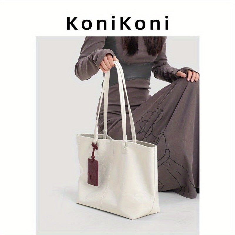 KoniKoni Women'S Genuine Leather Tote Bag - Large Capacity Convertible Crossbody Shoulder Bag with Magnetic Closure