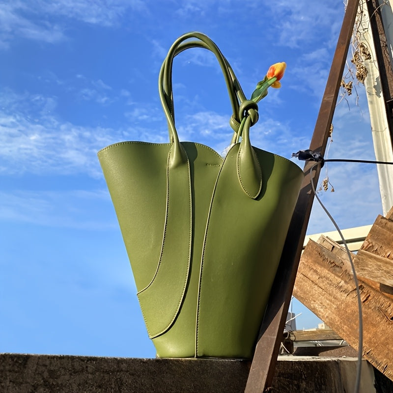 Elegant Green Synthetic Tote Bag for Women - Chic Shoulder & Handbag with Golden-Tone Hardware