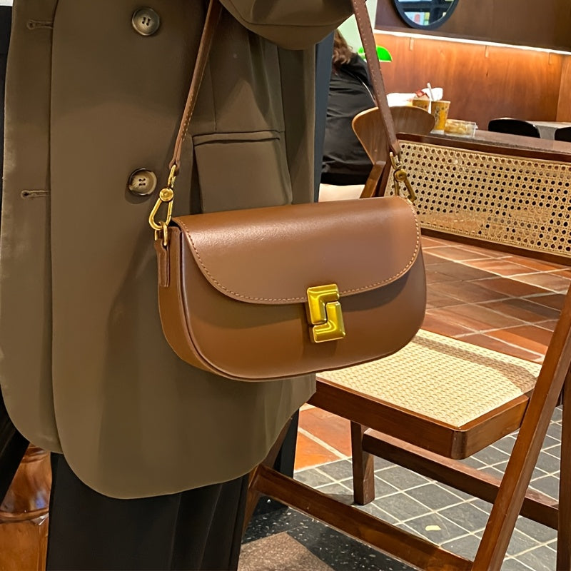 Vintage Style Crossbody Bag with Detachable Strap, Magnetic Closure, Fabric Lined, Edge Painted - Ideal for Shopping and Everyday Use, Small Handbag