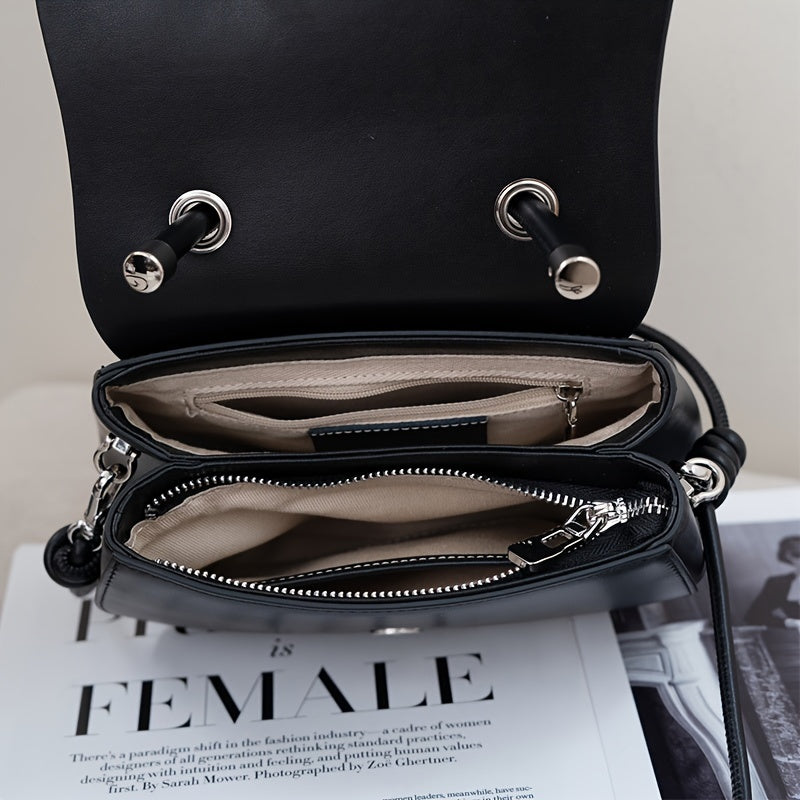 Large Capacity Women's Casual Handbag - Two-Tone Brown & Beige Shoulder Bag with Adjustable Strap, Retro Style, Flap Closure, Perfect for Shopping or Everyday Use