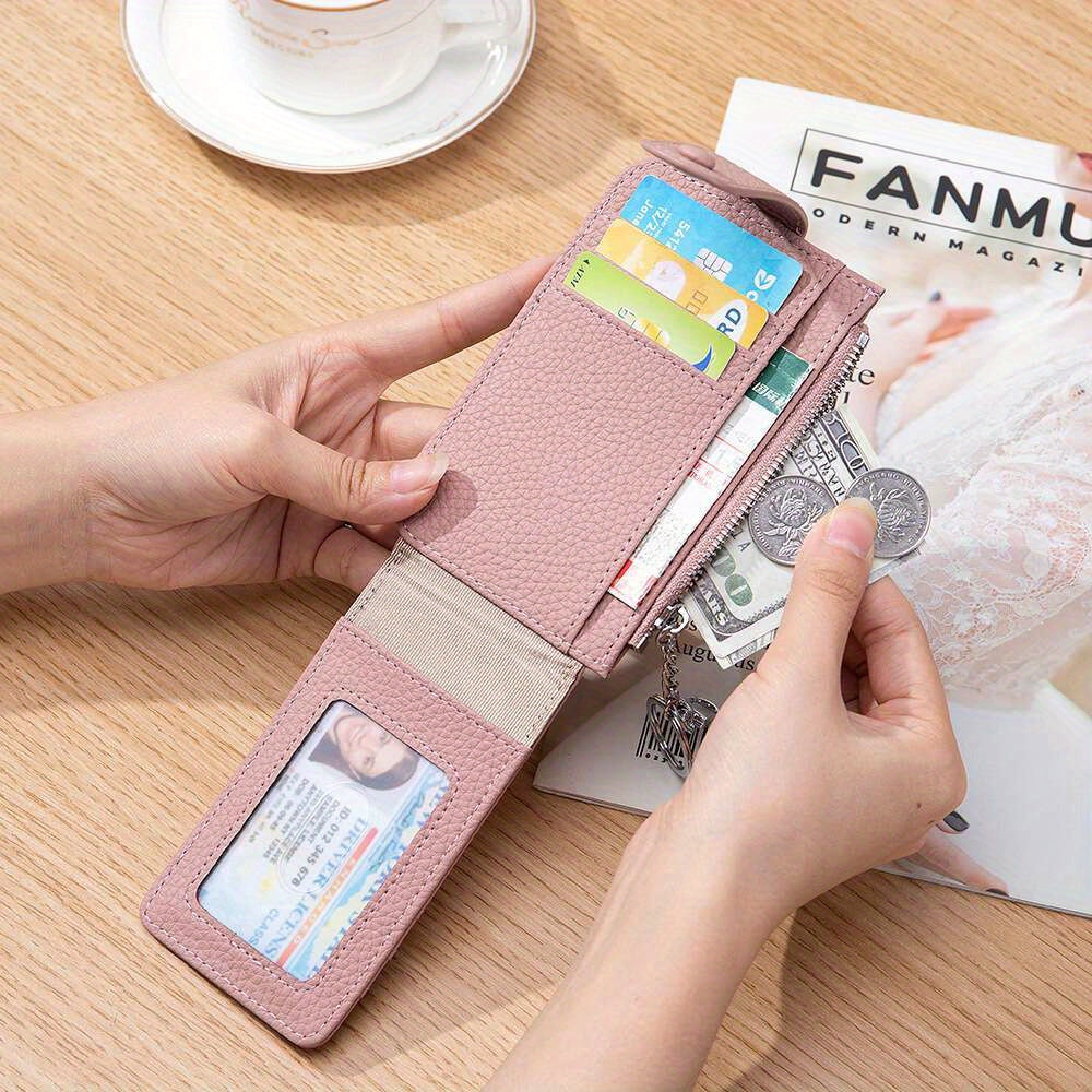 Women'S Genuine Leather Coin Purse with Multiple Card Slots - Slim Mint Green Mini Wallet, Snap Closure & Keychain, Compact Portable Design for Everyday Use, Coin Purse Storage, Stylish Accessory, Textured Finish