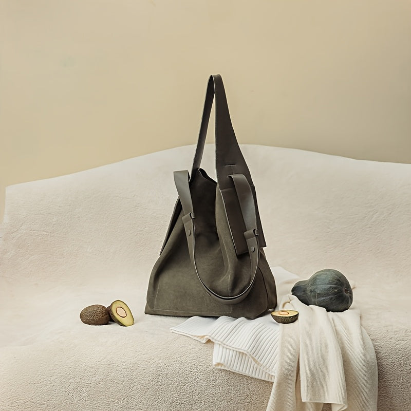 Large Suede Tote Bag with Magnetic Closure – Stylish Shoulder & Crossbody Bag in Mixed Colors