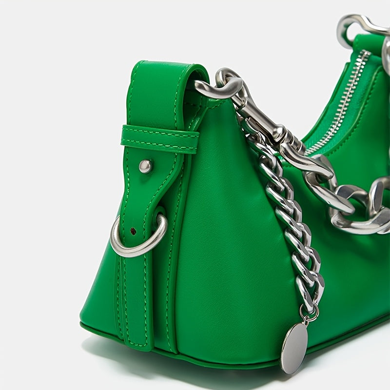 Everyday Comfort Fashionable Women's Shoulder Bag | with Metallic Chain Strap | Multi-Color Options: Black, White, Pink, Green | Zip Closure | Polyester Lining | Trendy Crossbody Purse for Casual & Formal Use