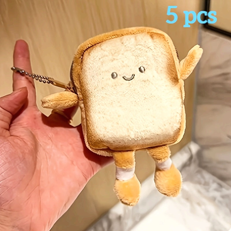 5pcs Cute Toast Purses 5pcs Soft Plush Cute Toast Coin Purses | Yellow Polyester Earbud Case & Wallet | Perfect for Parties, Birthdays, and Holiday Gifts