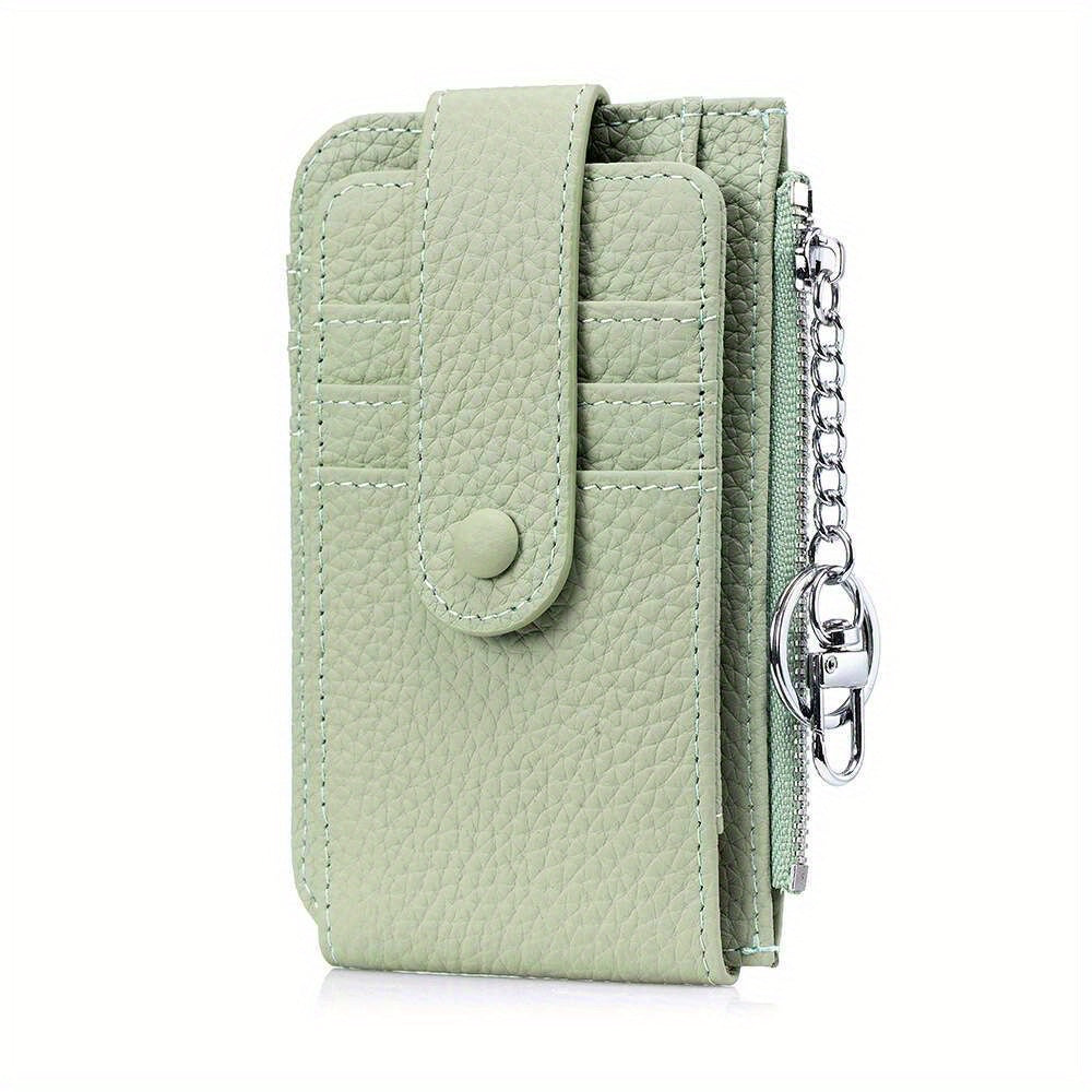 Women'S Genuine Leather Coin Purse with Multiple Card Slots - Slim Mint Green Mini Wallet, Snap Closure & Keychain, Compact Portable Design for Everyday Use, Coin Purse Storage, Stylish Accessory, Textured Finish