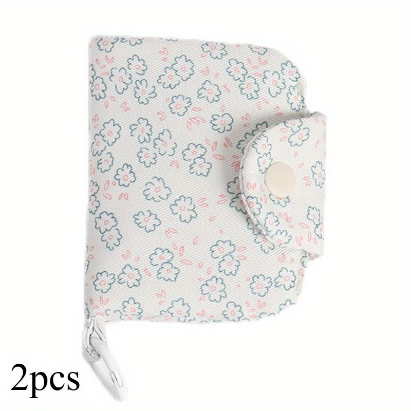 2 mini flower card holders&coin purse - pink, blue-green, small flower white background design, secure zipper closure, portable keychain style Women's small wallet, compact and durable card coin storage bag