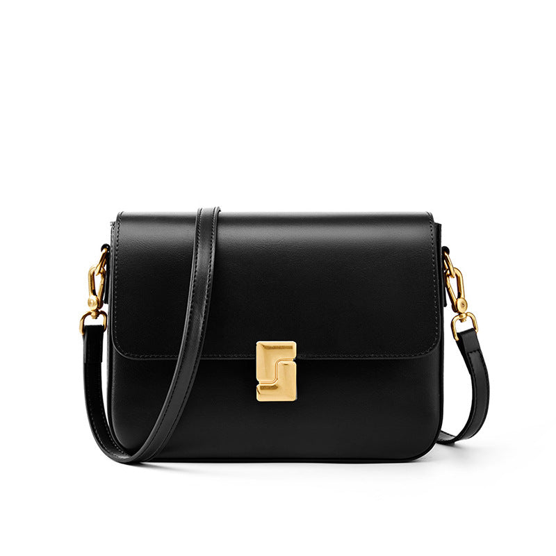 Chic Black Crossbody Bag with Golden-Tone Hardware - Versatile Shoulder Purse for Women, Minimalist Design, Zip Closure, Available in Sizes S to XXL