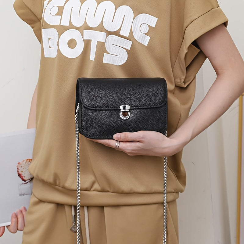 Vintage-Style Genuine Leather Crossbody Bag for Women - Classic Solid Color Shoulder Handbag with Chain Strap, Green Crocodile Texture Design, Elegant and Functional Accessory, Casual Handbag | Vintage Leather Bag | Solid Color Bag