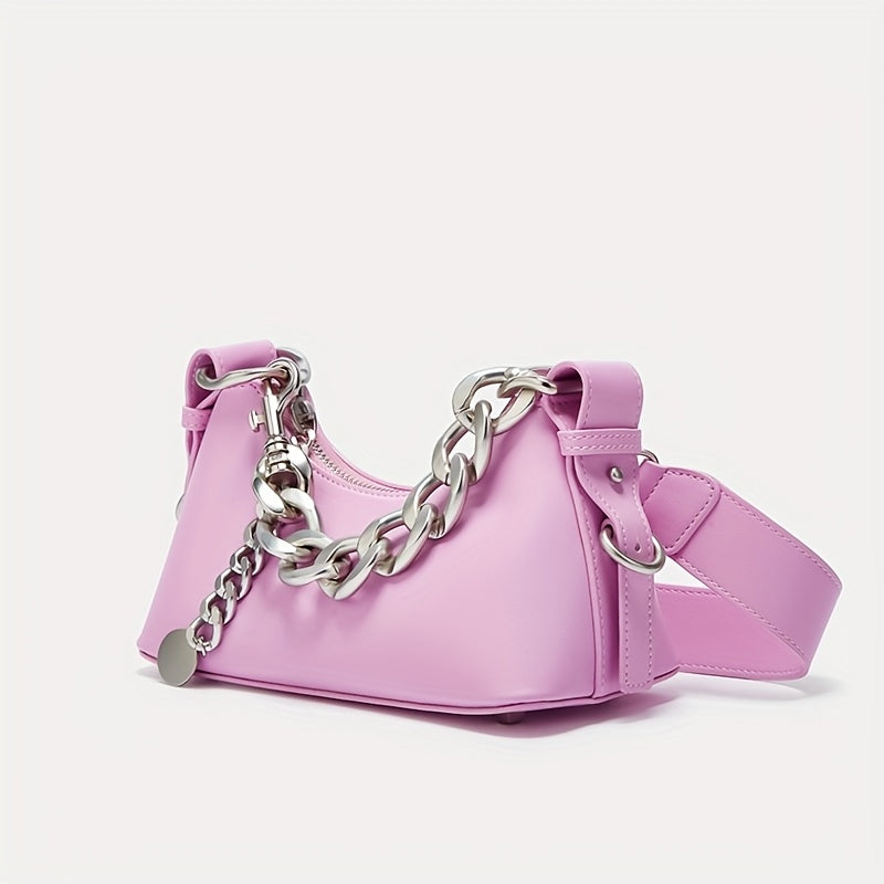 Everyday Comfort Fashionable Women's Shoulder Bag | with Metallic Chain Strap | Multi-Color Options: Black, White, Pink, Green | Zip Closure | Polyester Lining | Trendy Crossbody Purse for Casual & Formal Use