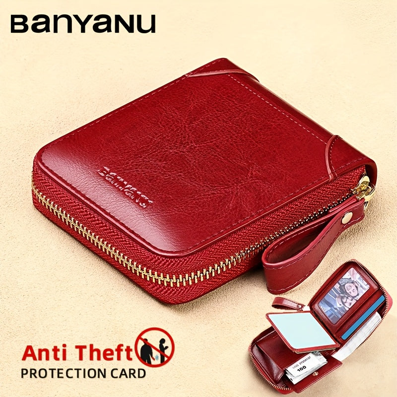 Vintage RFID Wallet BANYANU Women's Vintage RFID Blocking Wallet | Multi-Card Holder with Zipper, 2-Layer, Coin Purse & Card Slots, Compact Design for Everyday Use, Stylish Accessory, Textured Finish