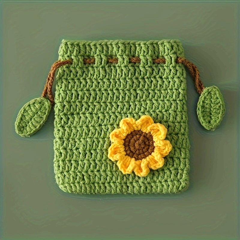 Handmade Crochet Pouch Handmade Crochet Flower Mini Drawstring Pouch | Charming Fleece Coin Purse for Lipstick, Earbuds & Accessories | Ideal Women's Gift