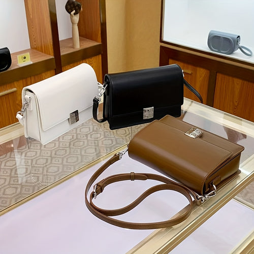 2025 New Women's Retro Box Shoulder Bag - Detachable Strap, Magnetic Closure,, Geometric Pattern, Light Brown\u002FWhite\u002FBlack, Versatile Crossbody Purse for Everyday & Special Occasions