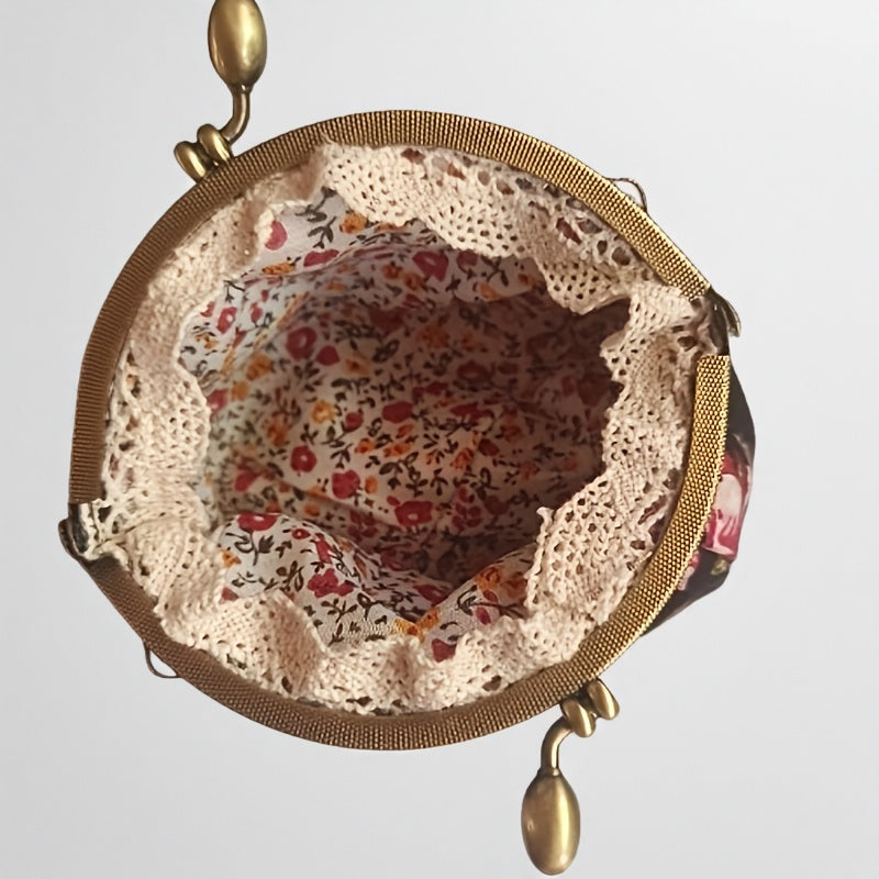 CCIDEA Vintage Floral Coin Purse, Mini Kiss-Lock Clutch Wallet with Polyester Lining, Hand Washable, Buckle Closure, Lightweight Carry on Pouch for Women