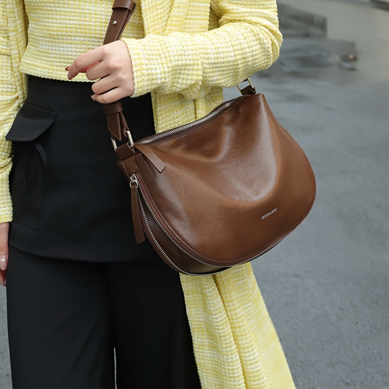 Vintage Genuine Crossbody Bag for Women - Adjustable Detachable Strap, Zipper Closure, Multi-Way Carry (Crossbody\u002FShoulder\u002FHandbag) - Coffee Brown, Chocolate, Beige, Light Brown, Milk White, Green, Black - Casual & Formal Use