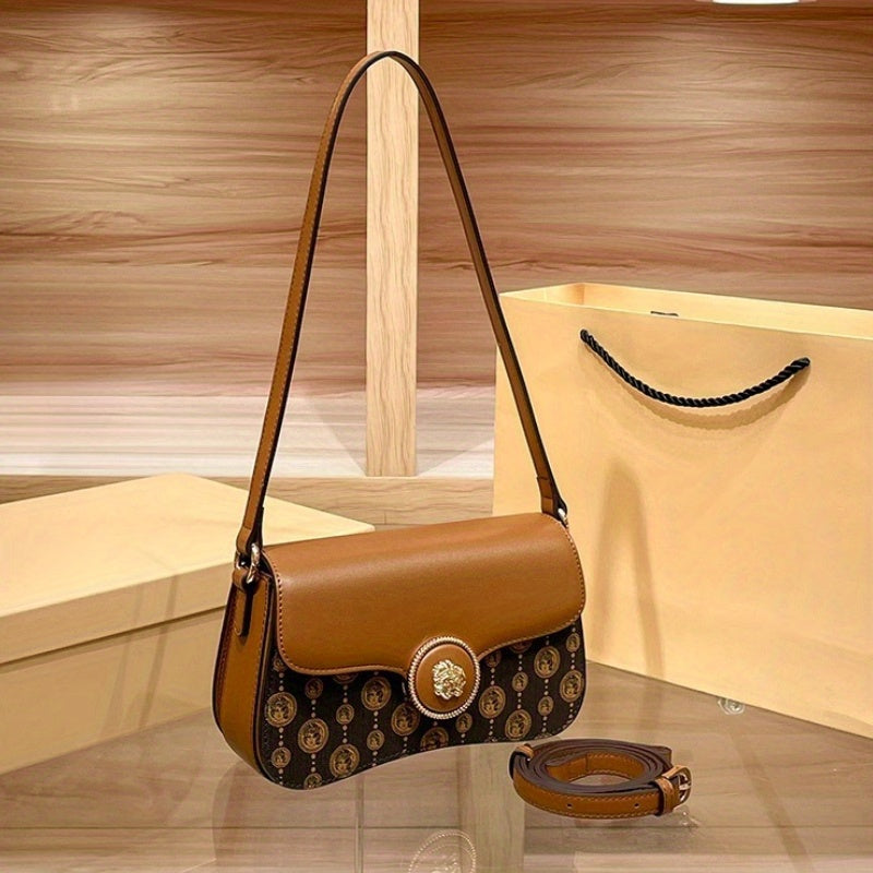 Elegant Women'S Shoulder Bag - Light Brown with Floral Embossed Design, Magnetic Closure & Detachable Strap, Versatile Crossbody or Handbag for Casual & Formal Occasions, Cute Purse