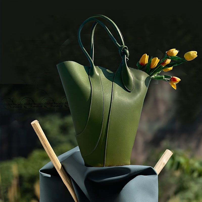 Elegant Green Synthetic Tote Bag for Women - Chic Shoulder & Handbag with Golden-Tone Hardware