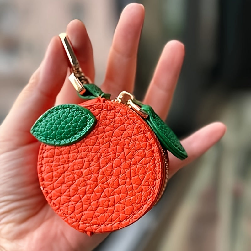 Minimalist Fresh Fruit Keychain, Mini Coin Purse with Keyring, Ultra-Fine Fiber Blueberry & Orange Charm, High Quality Zipper Closure Golden Ring, Cute Fruit Design, Bluetooth Headphone Multi-Function Pouch, Women's Holiday Gift, Delicate Accessory