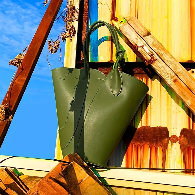 Elegant Green Synthetic Tote Bag for Women - Chic Shoulder & Handbag with Golden-Tone Hardware