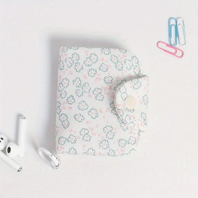 2 mini flower card holders&coin purse - pink, blue-green, small flower white background design, secure zipper closure, portable keychain style Women's small wallet, compact and durable card coin storage bag