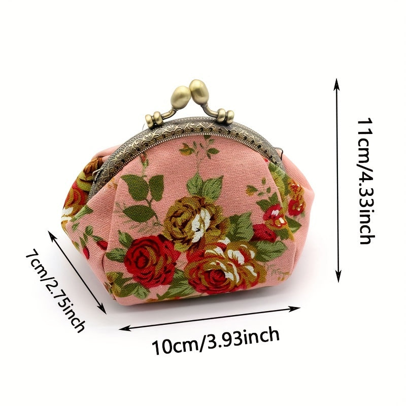 CCIDEA Vintage Floral Coin Purse, Mini Kiss-Lock Clutch Wallet with Polyester Lining, Hand Washable, Buckle Closure, Lightweight Carry on Pouch for Women