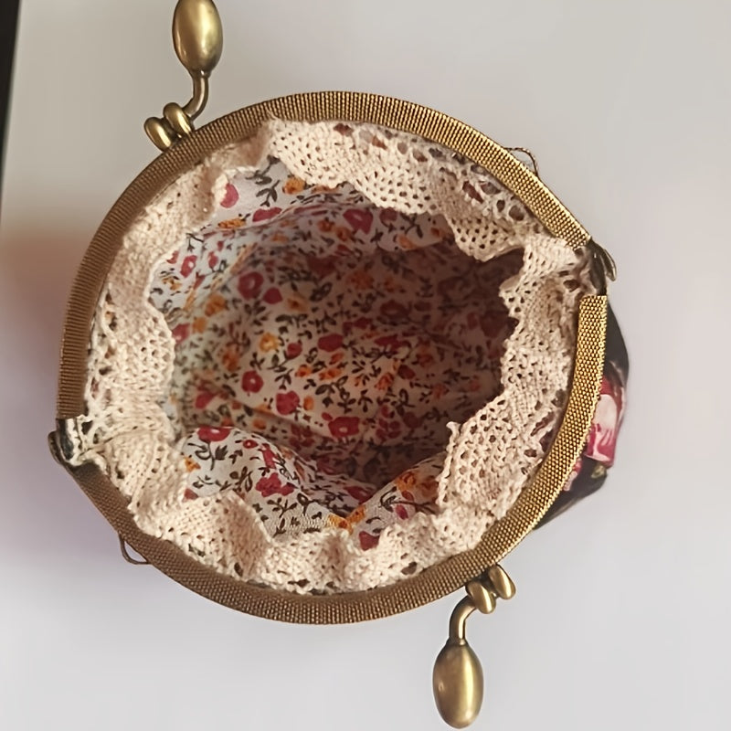 CCIDEA Vintage Floral Coin Purse, Mini Kiss-Lock Clutch Wallet with Polyester Lining, Hand Washable, Buckle Closure, Lightweight Carry on Pouch for Women